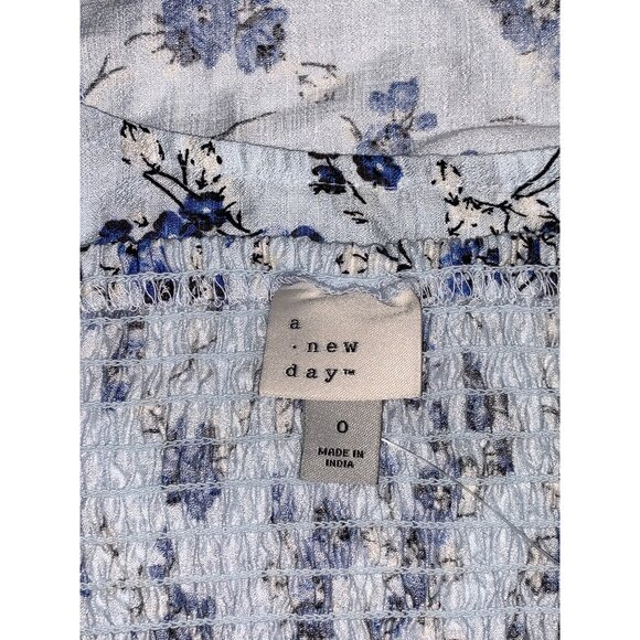 A New Day Womens Blue Floral Smocked Knee Length Sundress Size 0 - Picture 5 of 12